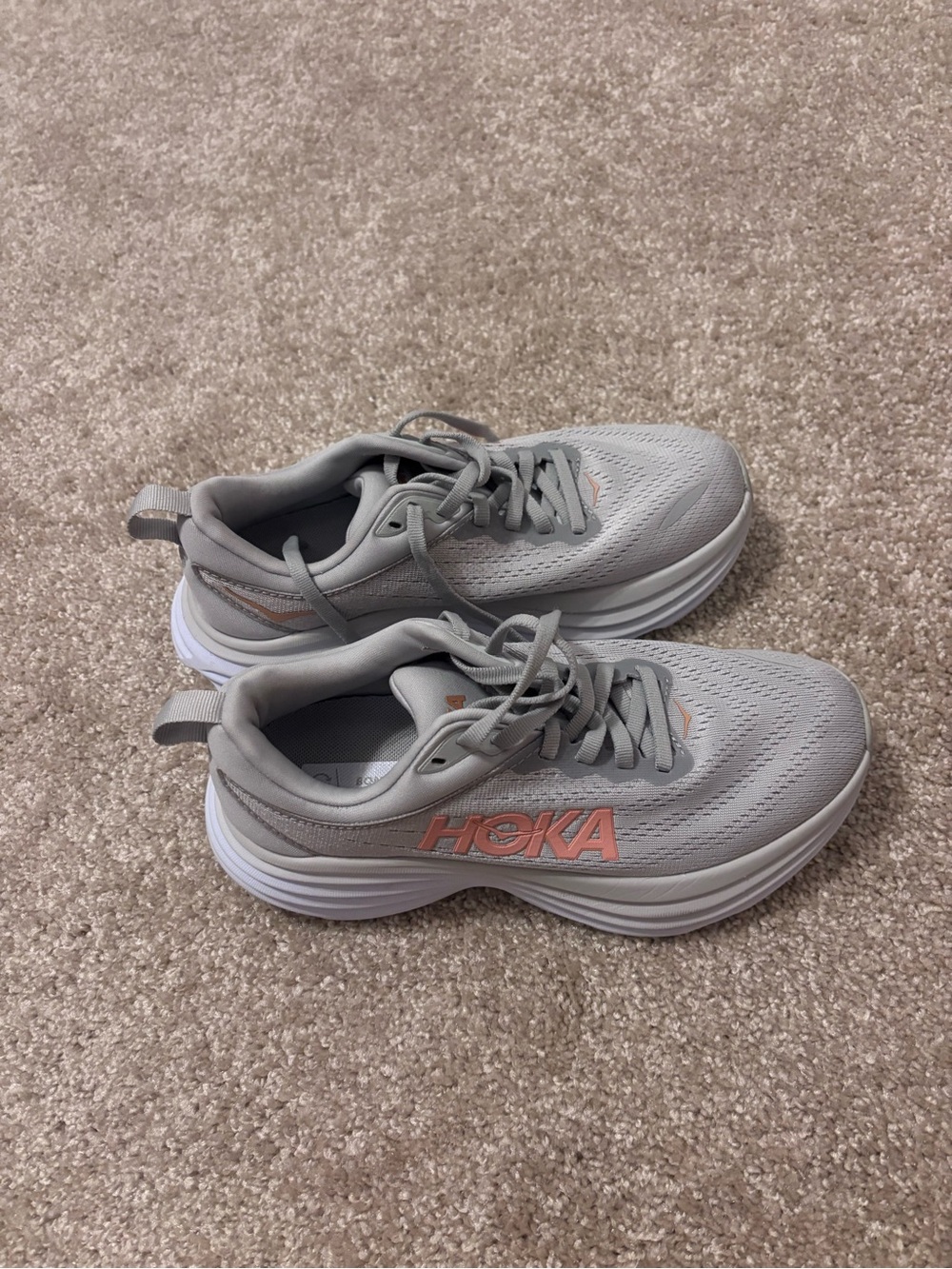 Hoka Men's Light Gray Athletic Sneakers with Coral Accents